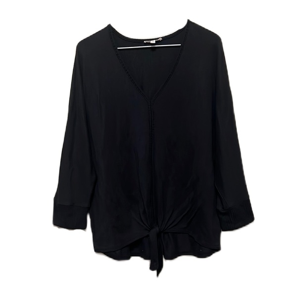 COMO Vintage, V-Neckline, Tie Up Hem, Dolman Sleeves Top, Black, Size XL - Picture 1 of 9